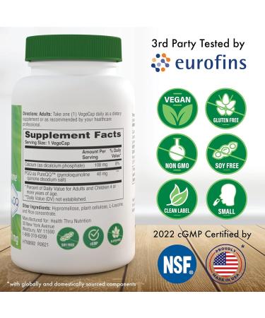 Health Thru Nutrition PQQ 40mg - 120 Vegan Capsules | Boost Mitochondrial Health | Non-GMO Gluten & Soy Free | PureQQ Clean Label Supplement - Buy Online on GoSupps.com