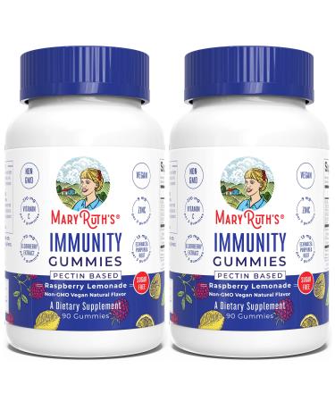 Immunity Gummies 5-in-1 by MaryRuth's (Raspberry Lemonade) | Powerful Blend of Zinc, Elderberry, Vitamin C, Vitamin D, and Echinacea for Kids & Adults | Vegan, Non-GMO, Gluten Free | 90ct | 2 Pack