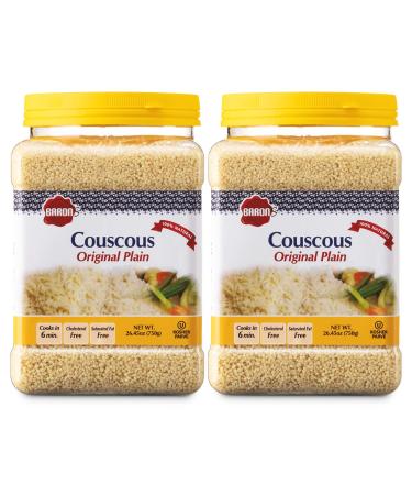 Barons Plain Traditional Original Couscous Pasta | 100 % Natural Noodles for Salads, Soups, Stews & Side Dishes | Cooks in 6 Minutes! | Kosher | 2 Pack 26.45oz Jars