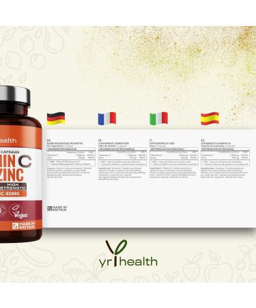 High Strength Vitamin C 1300mg and Zinc 40mg - 120 Vegan Capsules - Made in UK - Immune System Support - Buy Online on GoSupps.com