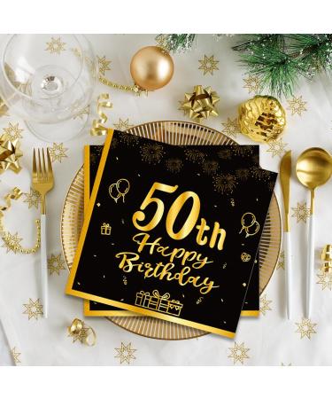 40 Black Napkins for 50th Birthday | Gold Party Paper Napkins 33x33cm | Elegant Decoration for Men Women and Girls - Buy Online on GoSupps.com