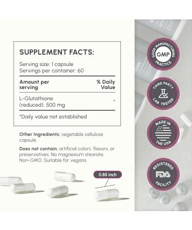 partiQlar Pure L-Glutathione 500mg Antioxidant Support & Detox Supplement 2-Months Supply - Made in The USA - Reduced Glutathione Form - Sustained Release 60 Capsules - Buy Online on GoSupps.com