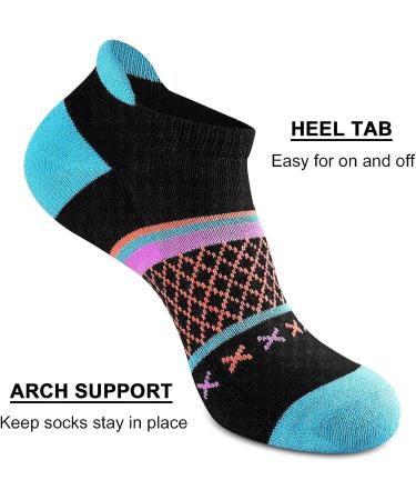 Eallco Women's Ankle Athletic Running Socks with Cushioned Sole - 6 Pairs, Black - Buy Online on GoSupps.com