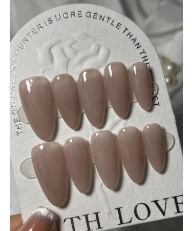 Handmade Press On Nails Short MouyouGlow Almond Pink Nude Natural Natural Solid Resuable Fake Nails with Self-Adhesive Handmade Artificial Fingernails 10 Pieces (#09-M) - Buy Online on GoSupps.com