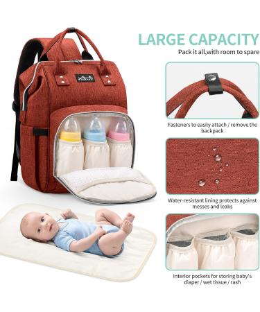 Viedouce Baby Diaper Backpack - Waterproof Oxford Large Capacity Bag with Diaper Support & Stroller Belts - Multifunctional Brick Red - Buy Online on GoSupps.com