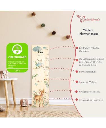 Personalized Children's Yardstick (80-140 cm) - Animal Motifs for Kids' Room Decor - Perfect Birth Gift - Wooden Measure Band - Buy Online on GoSupps.com