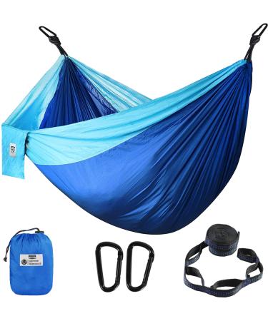 Utopia Home Camping Hammock Double & Single with 2 Tree Hammock Straps, Travel Hammock Backpacking Nylon Parachute Hammock for Outdoor & Hiking Large Blue & Light Blue
