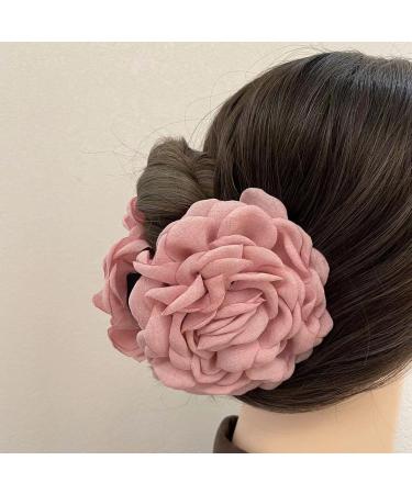 Large Camellia Flower Decor Hair Claw Back Head Bathing Hair Clip Anti-slip Hair Barrette Headdress Hair Accessories Pink - Buy Online on GoSupps.com