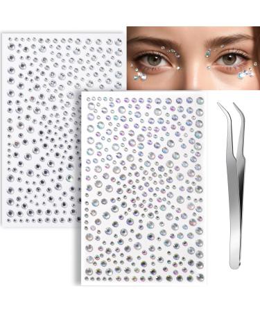 Teenitor Face Gems Makeup Face Rhinestone Self Adhesive Gems Stickers for Face 650PCS Face Jewels Festival Makeup Eye Jewels Stick On Rhinestone for Face Hair Body Eye Clear/Iridescence