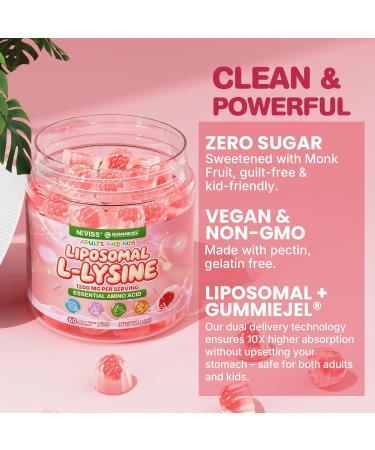 Liposomal L-Lysine Gummies 1200mg | High Absorption Immune & Skin Support | Vegan Amino Acid Supplement for Adults & Kids | Lips & Oral, Bone & Collagen Health | Non-GMO, Sugar-Free, 60 Gummies - Buy Online on GoSupps.com