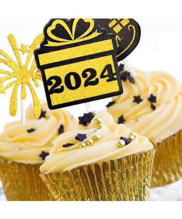 FANCY LAND 72PCS Glitter Happy New Year Cupcake Toppers 2024 Double-sided Gold Food Picks New Years Eve Party Decorations NYE Party Favor Supplies - Buy Online on GoSupps.com