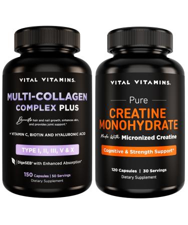 Vital Vitamins Multi Collagen Complex Plus 150 ct + Creatine Monohydrate Capsules 120 ct