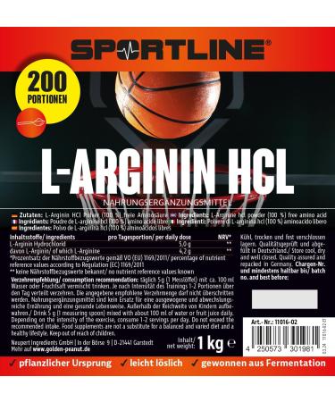 Buy Sportline L-Arginine HCL Micronized Powder 1kg - High Dose Pure Plant-Based Amino Acid No Additives - International Shipping Available - Buy Online on GoSupps.com