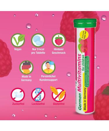 Buy German Multivitamin Effervescent Tablets for Children - Sweet Raspberry 40t - Vitamin C E B1 B2 B6 B12 & More! - Buy Online on GoSupps.com