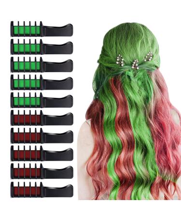 10 PCS Hair Chalk Comb, TOROKOM Temporary Bright Washable Hair Color Comb Mini Hair Chalk for Girls Age 4 5 6 7 8 10 Kids Non Toxic Hair Color Dye for Christmas Halloween DIY Hair Color(Red & Green) Green & Red