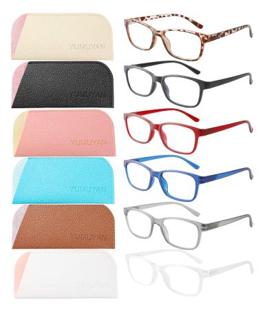 YUMUYAN 6-Pack Reading Glasses Blue Light Blocking for Women Men, Lightweight Anti Eyestrain/Glare Computer Readers with Spring Hinge(3.0) 6-pack Mixed Color 3.0 x