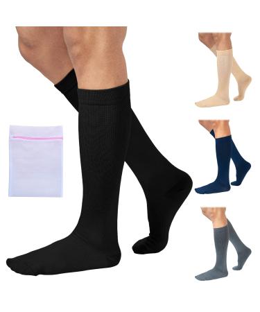 360 RELIEF - Flight Compression Socks Supports | Blood Circulation Travel Work Edema Diabetic Varicose Veins Pregnancy for Nurses | S/M L/XL with Mesh Laundry Bag | L/XL Black