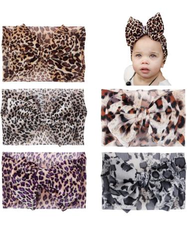 Nishine 5PCS Baby Girls Soft Leopard Hair Turban Head Wraps - Kids Stretchy Knotted Bows Headband for Children - Buy Online on GoSupps.com