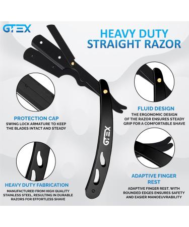 Cut Throat Razor Kit by GTEX - 2 Straight Razor with Leather Pouch - Matte Black and Silver Cutthroat Razors Men - Professional Barber Razor - Shaving Razor Beard Razors Silver and Black - Buy Online on GoSupps.com