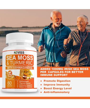 Organic Sea Moss Capsules 2 Pack - New Formula with Turmeric & Ashwagandha - Rich in Iodine - Immune & Digestive Support - Thyroid Supplement - Gut Cleanse - Seamoss Pills - 120 Capsules - Buy Online on GoSupps.com