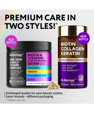 Biotin for Hair Growth Women & Men with Keratin Collagen Complex 30000 mcg - Capsules for Hair Loss & Stronger Thickness - Skin & Nails Vitamins Biotin 10000mcg and Collagen Supplements - 60 Pills 60 Count (Pack of 1) - Buy Online on GoSupps.com