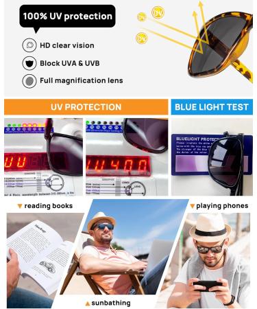 AEZUNI Large Reader Sunglasses for Men - 1.5 Full Lens Sun Reading Glasses with UV Protection - Stylish Square Design (Yellow) - Available in Multiple Strengths 1.00 to 3.50 - Buy Online on GoSupps.com