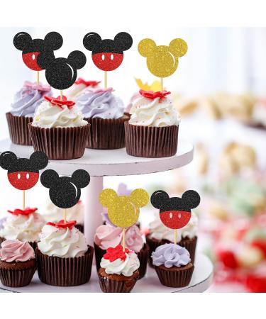 MonMon & Craft Mickey Cupcake Toppers/Girls Boys Children Mouse Birthday Cupcake Toppers/Baby Shower/Kids Birthday Party Decorations/Glitter - 24 Pcs - Buy Online on GoSupps.com
