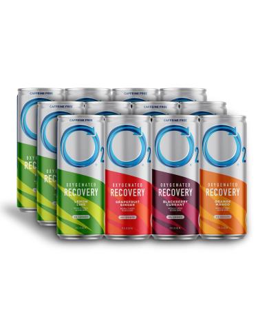 O2 Recovery Drink Variety Pack, Oxygenated Electrolyte Drink for Daily Hydration, Includes Orange Mango, Grapefruit Ginger, Blackberry Currant, Lemon Lime, 12 oz Can (Pack of 12 Variety Pack 12 Fl Oz (Pack of 12)