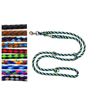 Dog linen large dogs up to 80 kg double linen jumbo 2.40m / 2.80m / 3.50m / 5m adjustable exercise line / guide very stable (2.40m 3-fold adjustable Seattle (black and blue-white-neon green)) 2.40m 3LE adjustableSeattle (black and blue and white-neon gree