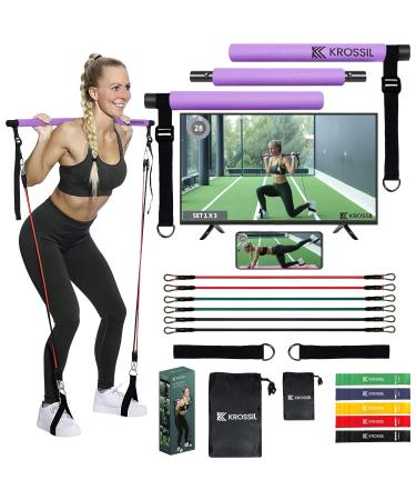 Pilates Bar Kit with 11 Resistance Bands for Women and Men- Portable Fitness Equipment- Workout Equipment for Home Workouts- Workout Bars for Exercise