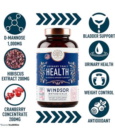 Windsor Botanicals Urinary Tract Health Supplement - High Bioavailability Cranberry D-Mannose Hibiscus Blend - Bladder Relief Formula for Men and Women - Non-GMO Vegan Capsules - 30 Day Supply - Buy Online on GoSupps.com