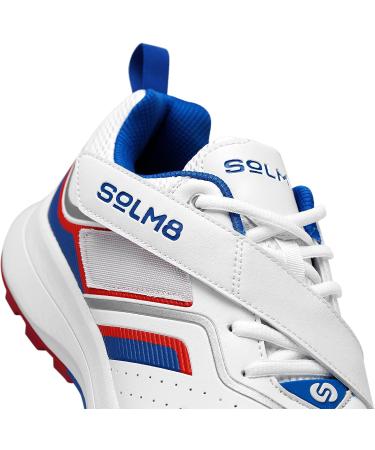 SOLM8 Men's Cricket Shoes - Rubber Spikes, All Round Performance Footwear (Blue/Red) - Size 11 - Buy Online on GoSupps.com