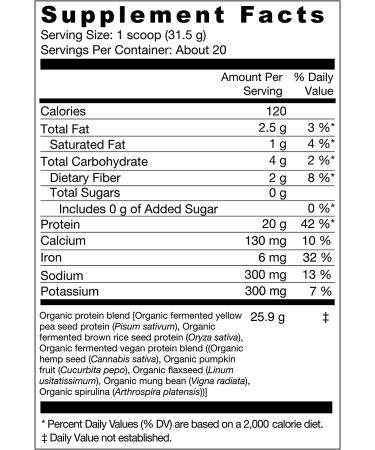 Genuine Health Fermented Organic Vegan Proteins+ Natural Chocolate Protein Powder - 20g Protein - 21.16 oz Tub - 20 Servings - Buy Online on GoSupps.com