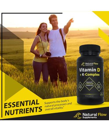 Vitamin D3 with K2 and K1 Supplement - Natural Flow Vitamin D3 and K Complex D3 5000iu with Vitamin K2 MK4 + MK7 and K1 for Bone Heart and Immune Support - 60 Capsules - Buy Online on GoSupps.com