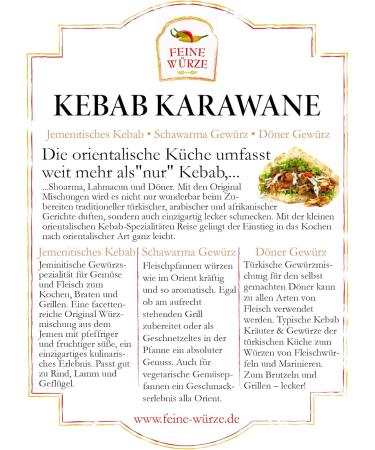  Feine W rze Kebab Karawane | Spice Set | Doner Seasoning | Shawarma | Yemeni Kebab Seasoning | Oriental Cuisine | Premium Quality | Gluten-Free | 85g - Buy Online on GoSupps.com