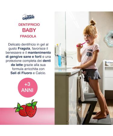 Pasta del Capitano Strawberry Baby Toothpaste Gentle Fluoride & Calcium Formula 75ml Made in Italy for Kids 3+ - Buy Online on GoSupps.com