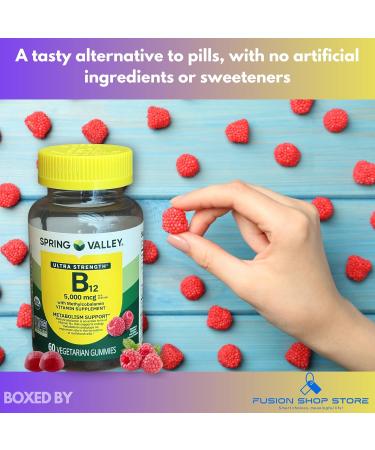 B12 5000 mcg-Vitamin Gummies Ultra Strength Methylcobalamin 60ct (Pack of 1) Boxed by Fusion Shop Store - Buy Online on GoSupps.com