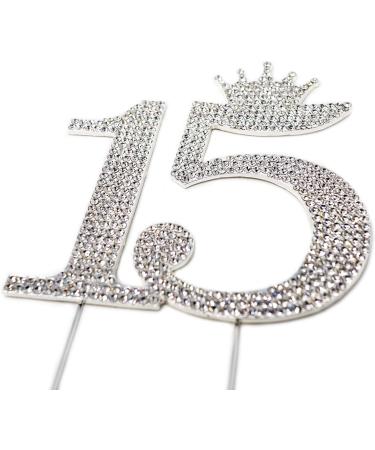 Number 15 Quinceanera Rhinestone Princess Crown Monogram Cake Topper - Sweet 15th Birthday Party (Silver) - Buy Online on GoSupps.com