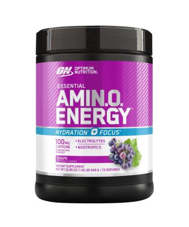 Optimum Nutrition Amino Energy Powder Plus Focus with BCAA Electrolytes and Caffeine Grape 1.42 LB 72 Servings (Packaging May Vary)