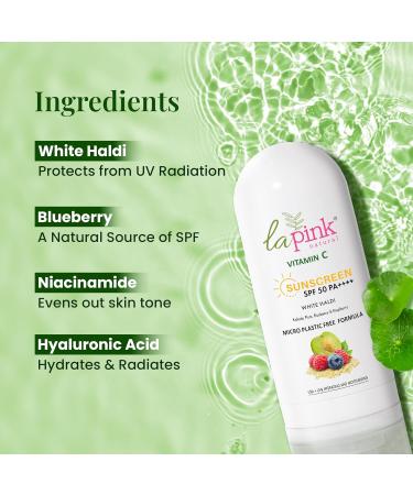 La Pink Vitamin C Sunscreen For Men and Women | SPF 50 PA++++ UVA + UVB Hydration & Moisturization 100% Microplastic Free Formulation | Non Greasy | Zero White Cast | 50gm - Buy Online on GoSupps.com