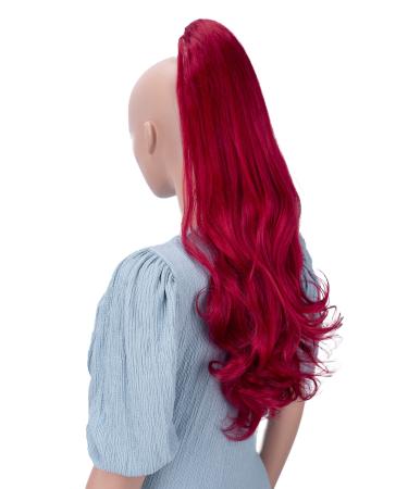 CAISHA 24" Long Hair Clip On Ponytail Extension Heat-Resistant Synthetic Hairpiece Slightly Wavy Red H514 red #3100 H514