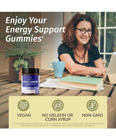 Buy HERBAMAMA Acetyl L-Carnitine Energy Gummies - 1500 mg ALCAR for Women & Men - Vegan Gelatin-Free Non-GMO - 60 Blueberry Chews - International Shipping Available - Buy Online on GoSupps.com