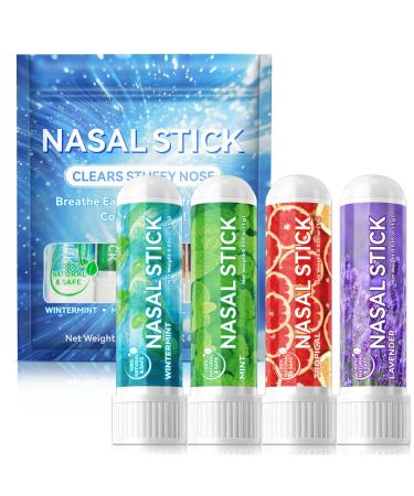 Ruduwu Nasal Stick 4 Pack Nose Inhaler Stick Nasal Inhaler Boost Energy Set Sinus & Congestion Relief Daily Relaxation Stress Relief Pure Natural Ingredients