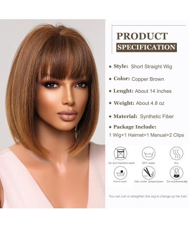 Esmee Copper Brown Bob Wig - 14 Inch Short Straight Synthetic Wig for Women | Shoulder-Length Burgundy Cosplay Hair - Buy Online on GoSupps.com
