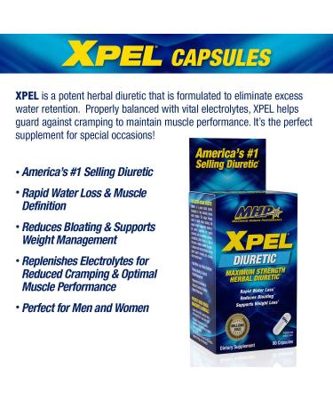 MHP Xpel Maximum Strength Diuretic Water Pills - 80 Capsules for Water Retention & Weight Loss Support - Buy Online on GoSupps.com