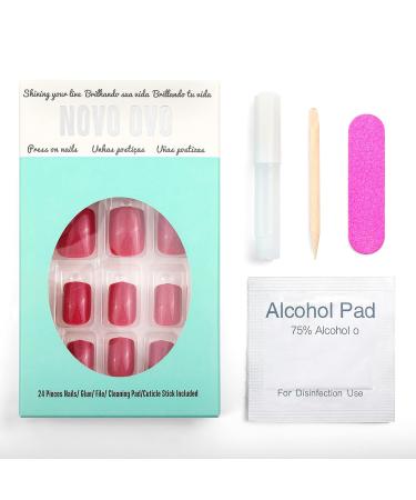 Buy Novo Ovo Short Corner Oval Press-On Nails - Angular Rose Red Monochrome | Long-Lasting Artificial Fingernails with Glue - International Shipping Available - Buy Online on GoSupps.com