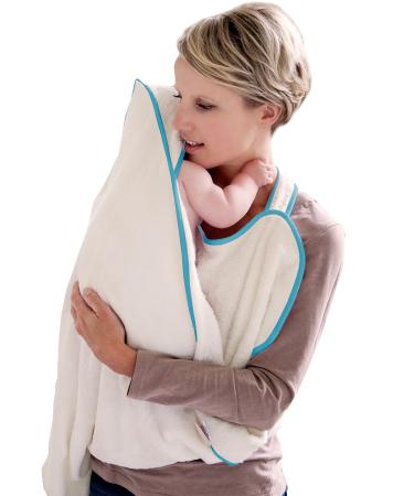 Cuddledry Hands Free Baby Bath Towel | Luxuriously Soft Bamboo & Cotton Hooded Baby Towel | Apron Towel for Safe Babies Bathtime | Perfect Newborn Gift | Blue Edging