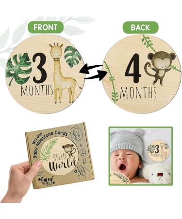 7pcs Wooden Baby Monthly Milestone Cards | Double Sided Newborn Welcome Sign | Baby Milestone Stickers for Boy and Girl - Buy Online on GoSupps.com
