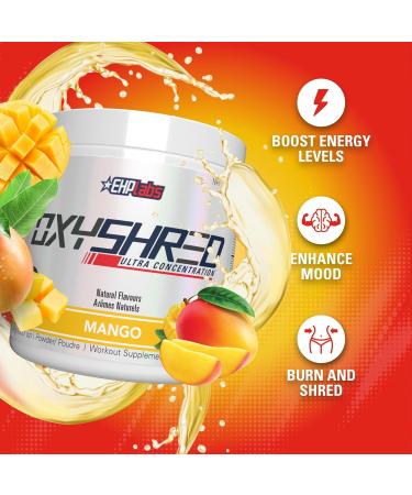EHPlabs OxyShred Thermogenic Pre Workout Powder & Shredding Supplement - Preworkout for Men & Women Sugar Free Energy Powder with 150mg of Caffeine - Mango 60 Servings - Buy Online on GoSupps.com