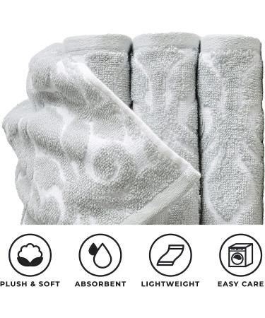 Great Bay Home Cassie Collection 100% Cotton Jacquard Hand Towels, Absorbent & Quick-Dry - White/Grey (4-Pack) - Buy Online on GoSupps.com